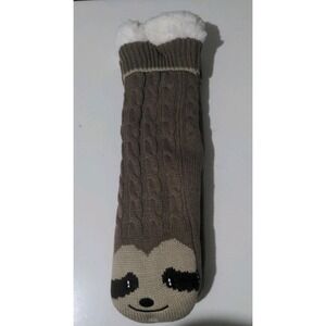 Sloth Cable Knit Faux Fur Non Skid Long Slipper Socks. Size 5-8 NWT
